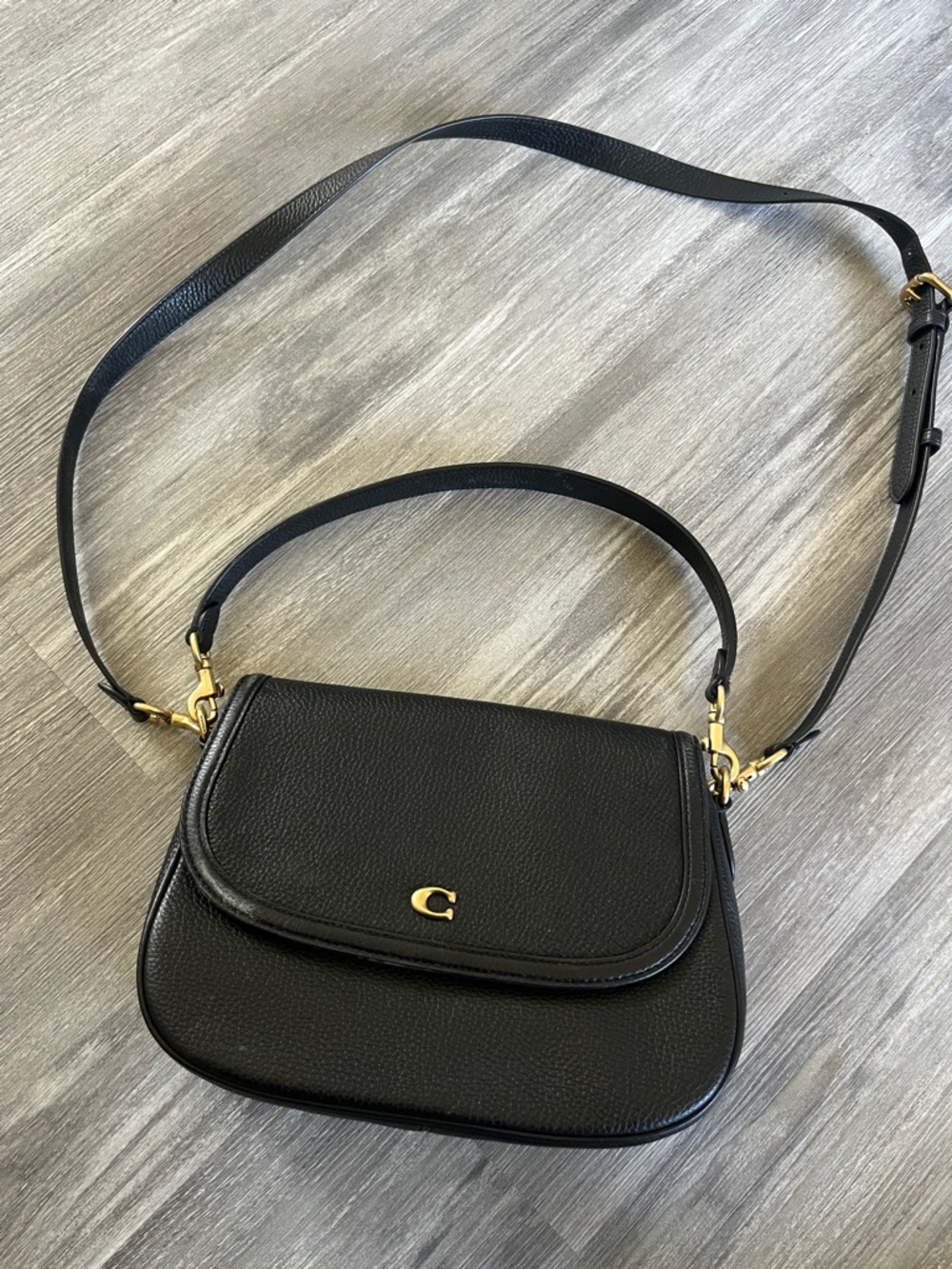 Coach Black Pebbled Leather Crossbody with Gold Hardware